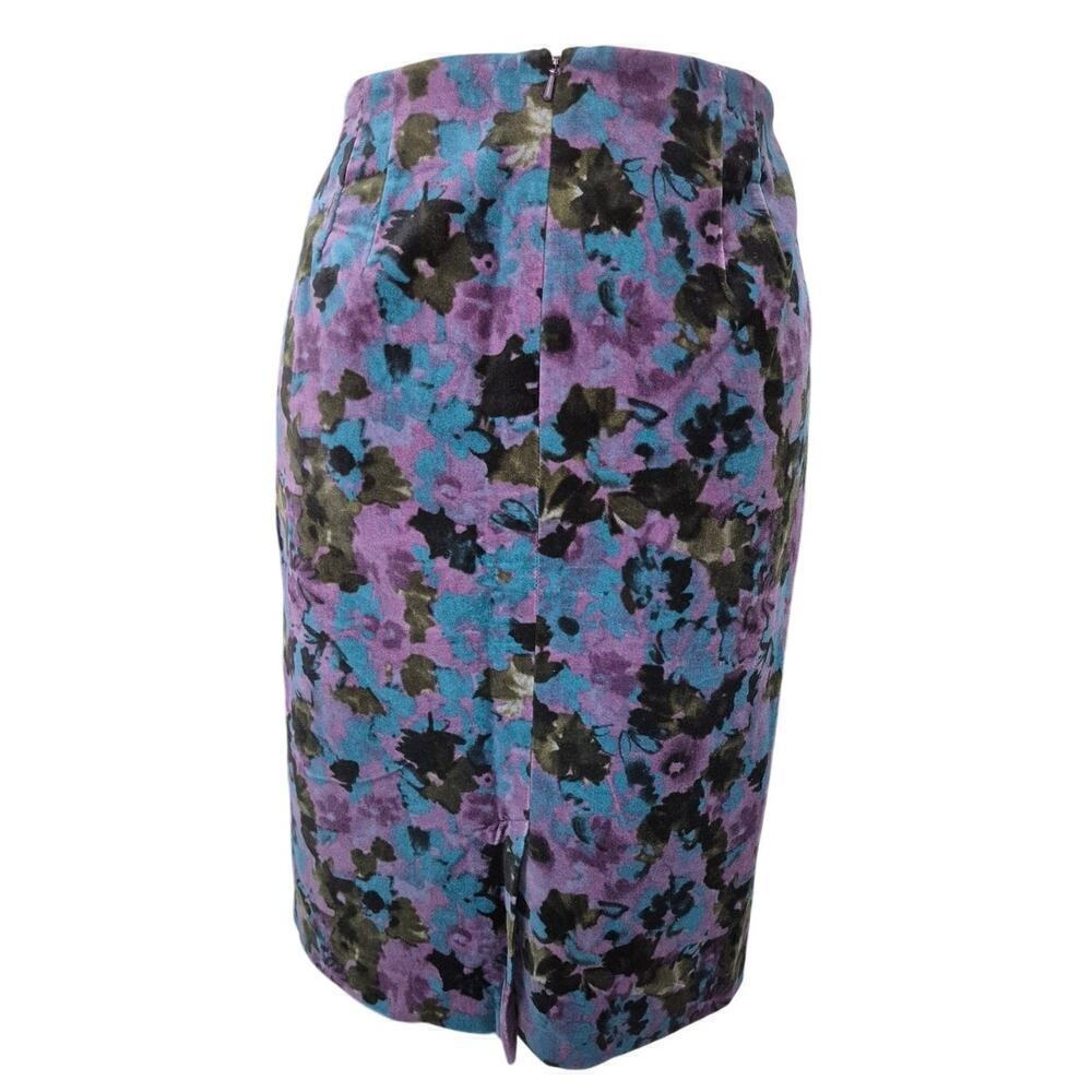 NWT Talbots 100% Cotton Velvet Floral Skirt Poly Satin Lining Purple/Blue Sz 14 - Picture 3 of 4